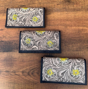 ใหม่จริงHandcrafted TooledหนังBifold Clutchesผู้หญิงออกแบบกระเป๋าสตางค์ร้อนขายTooledหนังที่ไม่ซ้ํากันสไตล์กระเป๋าสตางค์ - Product Image 4