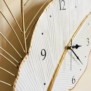 Gold Leaf <b>Metal</b> Wall <b>Clock</b> Minimalist Home Decor Large 33-40 Inch Handmade Foliage Design - Product Image 5