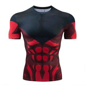 T-shirt de sport moulant pour homme, col rond, manches courtes, respirant, en Spandex/Polyester, style urbain, 220 grammes, haut d'entraînement uni - Product Image 2