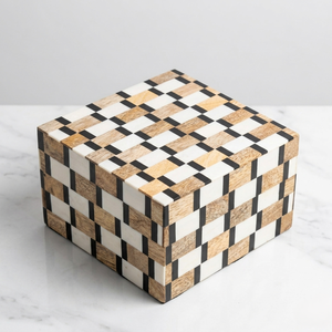 Checkered Resin and Wood Decorative Box, Luxury Geometric Storage Box for Jewelry Keepsakes <b>Coffee</b> <b>Table</b> Styling and Modern box - Product Image 1