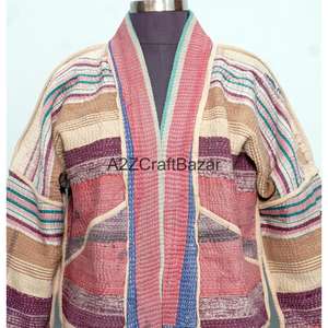 Chaqueta de Cuello Alto con Botones, Hecha a Mano, Reversible, Ecológica, Transpirable, de Secado Rápido, Estilo Vintage Kantha, para Mujer, de Algodón Puro, para Invierno - Product Image 3
