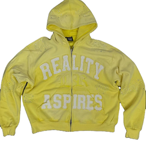 Sudadera con capucha y cremallera Blue Reality Aspires |   Sudadera con Capucha Decorada con Pedrería Estilo Urbano |   Fabricante de Moda Urbana con Etiqueta Privada OEM Personalizada - Product Image 1