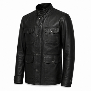 Chaqueta de Cuero Vintage para Hombre, Estilo Aviador, con Cuello Alto, Cierre de Cremallera, Impermeable, Informal, para Invierno, Personalizable en la Parte Delantera - Product Image 4