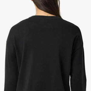 T-shirt à manches longues pour femme, col rond, noir, 100% coton, tricoté, décontracté, couleur unie, coupe classique, toutes saisons - Product Image 3