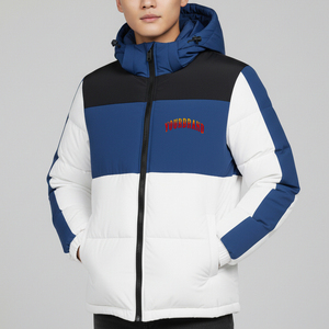 YOURBRAND <b>Men's</b> Stand <b>Long</b> Camouflage Hooded Puffer <b>Jacket</b> Color Blocking Winter Windproof Casual Zipper Front Thick Regular Fit - Product Image 1