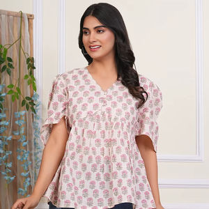 Blusa Corta Floral Bohemia Tradicional para Mujer, 100% Algodón, Estilo Étnico Rojo, Informal, para Fiesta, Cintura Natural, Lavable - Product Image 1