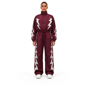 Survêtement unisexe marron à imprimé géométrique, léger, imperméable, avec fermeture éclair intégrale, col montant, coupe droite, style streetwear, printemps, 100% coton - Product Image 1