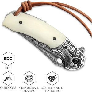 Couteau de poche multifonctionnel Burraq fait main en acier Damas avec étui en cuir, idéal pour un cadeau d'anniversaire ou un cadeau pour témoin de mariage - Product Image 3