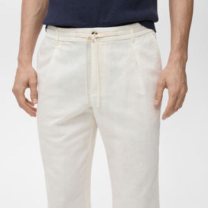 Premium Men Cotton Linen <b>Drawstring</b> <b>Trousers</b> Luxury Casual Straight Leg Summer Pants Private Label Manufacturer - Product Image 3