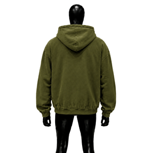 Sudadera con Capucha Extra Grande para Hombre, Color Oliva, Estilo Relajado, Diseño Premium con Estampado Gráfico en el Pecho, Ropa Urbana Minimalista - Product Image 2