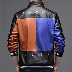 2025 Autumn Winter Short Thick Windproof Woolen <b>Mens</b> Varsity <b>Leather</b> <b>Jacket</b> with Studded Spikes and Rhinestones - Product Image 6