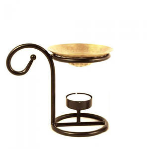 Quemador de aceite decorativo de hierro con cuenco de latón martillado para fragancias, soporte decorativo religioso, estilo tibetano/japonés/chino - Product Image 3