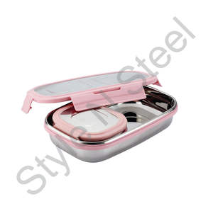 Boîte Tiffin en acier inoxydable avec conteneurs au design arrondi 3 pièces articles réutilisables Verrouiller et déverrouiller la boîte Tiffin 3 pcs Set - Product Image 2