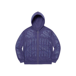 Sweat à capuche zippé tendance pour homme, violet, avec strass, en coton épais, orné de cristaux scintillants, style streetwear Y2K, graphique, coupe oversize - Product Image 1