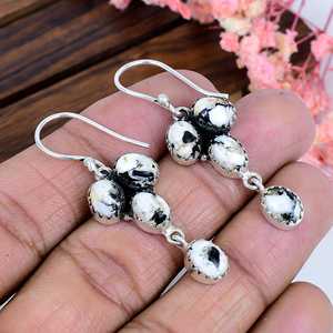 Buffalo Turquoise <b>Sterling</b> <b>Silver</b> <b>Stud</b> Earrings, White Black Gemstone Boho Southwestern Jewelry, Gift for Her - Product Image 6