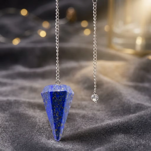 Pendule en Lapis Lazuli Bleu Facetté avec Chaîne en Argent, Outil de Radiesthésie, Décoration Feng Shui pour la Maison - Product Image 4