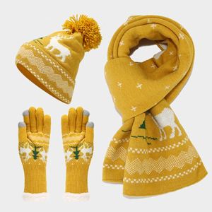 Ensemble tricoté personnalisable OEM renne de Noël : bonnet, écharpe, gants, bonnet à pompon doublé polaire, logo OEM, ensemble chaud d'hiver pour les fêtes, vente en gros - Product Image 2