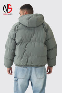 Veste matelassée à capuche pour homme, taille plus, coupe classique, de qualité supérieure, en gris, très chaude, coupe-vent, vêtement d'extérieur d'hiver, veste à bulles - Product Image 5