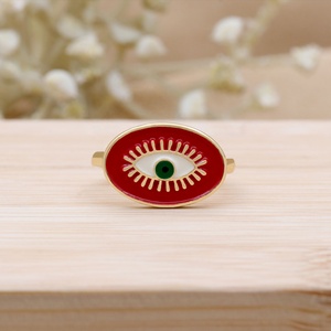Bague ajustable œil porte-bonheur en argent sterling 925 massif plaqué or avec émail rouge, bijoux fins, vente en gros - Product Image 5
