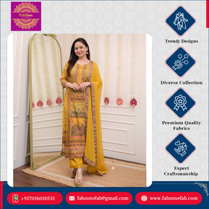 Ensemble Salwar Suit Dupatta en satin de soie pour femmes indiennes et pakistanaises, de haute qualité, FABZONE, magnifique travail de pierres jaunes, spécial - Product Image 4