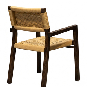 Chaise de salle à manger en teck massif, style scandinave moderne, écologique, avec accoudoirs et dossier tissé à la main Nusa - Product Image 2