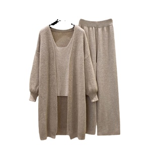 ชุดเสื้อผ้า3ชิ้นสำหรับผู้หญิงชุดเสื้อคาร์ดิแกนตัวยาวกางเกงขากว้างสำหรับฤดูหนาวฤดูใบไม้ร่วง - Product Image 3