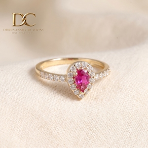 Bague en or massif 9 carats de style ethnique avec diamant de laboratoire certifié IGI et tourmaline rose, nouveau design élégant, bijoux pour femmes - Product Image 3