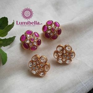 Kemp 18K Gold Plated Stud Earrings-Trendy Asscher Cut Zircon & Pearl Lips Design - Product Image 1
