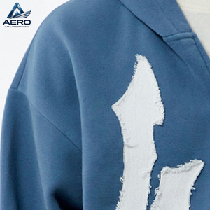 Sudadera con capucha y cremallera para hombre, personalizada, con parche de letras desgastadas y aplique de borde sin rematar, de forro polar, el mejor producto de 2026 - Product Image 5
