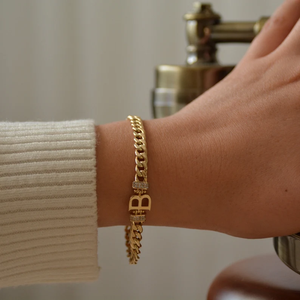 Tennis <b>Bracelet</b> Gold Plated Cuban Link Chain Diamond Vintage Style Women's Zinc Alloy Jewelry IGI Certified - Product Image 2