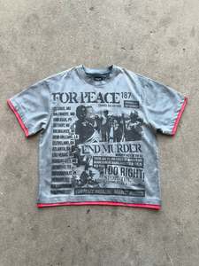 T-shirt graphique personnalisé surdimensionné en coton épais, style streetwear, avec ourlet superposé et effet délavé, imprimé, à manches courtes - Product Image 1