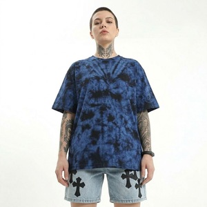 Camiseta de Manga Corta para Mujer, Cuello Redondo, Tejido de Punto, Estilo Urbano, Estampado Azul y Negro, Largo Regular, Casual de Verano - Product Image 3