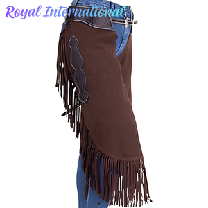 Chaparreras Vaqueras de Cuero Marrón Hechas a Mano Royal International con Flecos, Equipo de Protección para Piernas para Montar a Caballo, Rodeo y Motociclismo - Product Image 1
