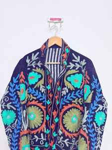 Blue Suzani Embroidery <b>Jacket</b> Velvet Suzani Coat Bohemian <b>Jacket</b> Winter <b>Jacket</b> Coat Floral <b>Jacket</b> For Women <b>Hippie</b> Short <b>Jacket</b> - Product Image 3