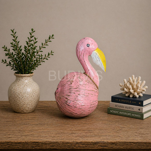 Sculpture de flamant rose en noix de coco, sculptée à la main, décoration d'intérieur en bois, animal tropical, ornement rustique - Product Image 5