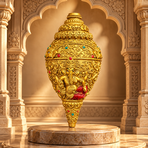 Shankh décoratif en or de l'Égypte ancienne avec pierres colorées pour la décoration des temples hindous, les offrandes festives et la décoration intérieure - Product Image 5