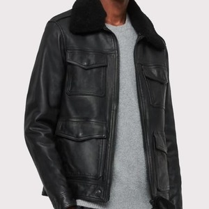 Men's Black Genuine Leather Bomber <b>Jacket</b> - Air Force <b>Pilot</b> Style - Product Image 2