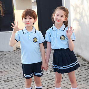 เสื้อโปโลเด็กอนุบาลแบบสองชิ้น ชุดนักเรียน แขนสั้น ผ้าฝ้าย ราคาถูก รับผลิตตามแบบ ODM - Product Image 3