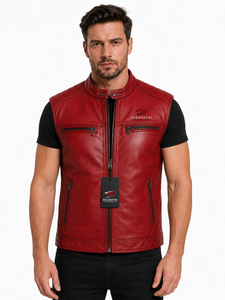 Chaleco de cuero premium para hombre con forro interior suave, costuras resistentes, forma clásica y bolsillos prácticos para montar a caballo, actividades al aire libre y uso casual. - Product Image 1