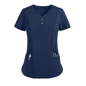 Blouse médicale rose en coton à col en V pour femme avec deux poches, fermeture boutonnée, détection d'aiguilles, thermocollage sans couture, uniformes hospitaliers - Product Image 3
