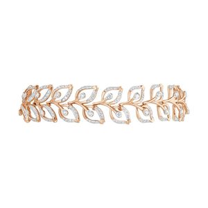 Bracelet manchette en or rose et diamants, taille ronde 2,14 carats, motif végétal, sertissage en canal, bijoux romantiques pour femme - Product Image 6