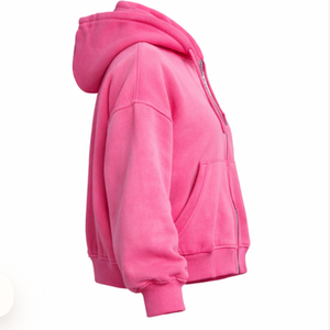 Autumn Winter Casual Women's Street Oversized Full <b>Zip</b> <b>up</b> Hoodie With Pocket Solid Color Long Sleeve <b>Crop</b> Tops Jackets Hoodies - Product Image 4