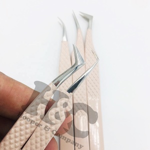 คีมหนีบขนตาสีพีชใหม่ด้ามจับเพชรแบบยั่งยืนโลโก้สแตนเลสคุณภาพสูงพร้อมแหนบสั่งทำ - Product Image 2