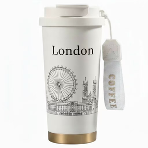 แก้วกาแฟเก็บความร้อนแบบพกพา สแตนเลส 316 ขนาด 500 มล. ลายเส้นขอบเมืองสำคัญทั่วโลก พร้อมฝาปิด - Product Image 1