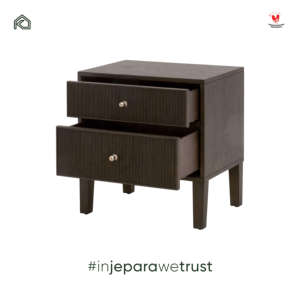 Mesita de Noche Clásica Americana de Madera Maciza con 2 Cajones y Acabado Acanalado, con Tiradores de Latón, Mueble de Dormitorio de Lujo - Product Image 2