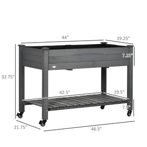 Fioriera Rialzata in Legno Grigio Scuro 119x53 cm con Ruote Bloccabili e Ripiano Portaoggetti - Letto da Giardino Rialzato per Attrezzi da Giardino - Product Image 3