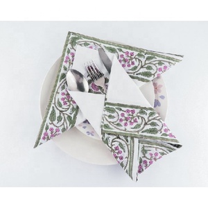 Juego de servilletas de comedor reutilizables hechas a mano, recién llegado, servilleta de algodón estampada a mano, inauguración de la casa, diseño de flores de boda, tela/Tela - Product Image 1