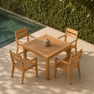 Ensemble de salle à manger d'extérieur en teck massif, fait main, moderne, écologique, confortable, pour jardin, patio, restaurant, hôtel, villa, mobilier OEM - Product Image 1