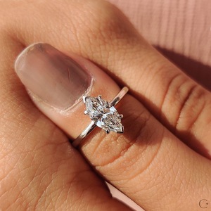 Anillo solitario romántico con diamante de talla marquesa de 1,01 quilates para mujer, joyería fina de oro blanco de 14 quilates, para ocasiones de fiesta, para amantes - Product Image 3
