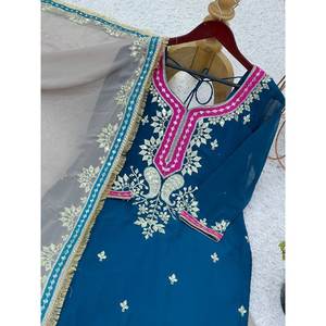 Ensemble haut-plazzo et dupatta pour femmes, vêtements de soirée, broderie lourde - Product Image 6